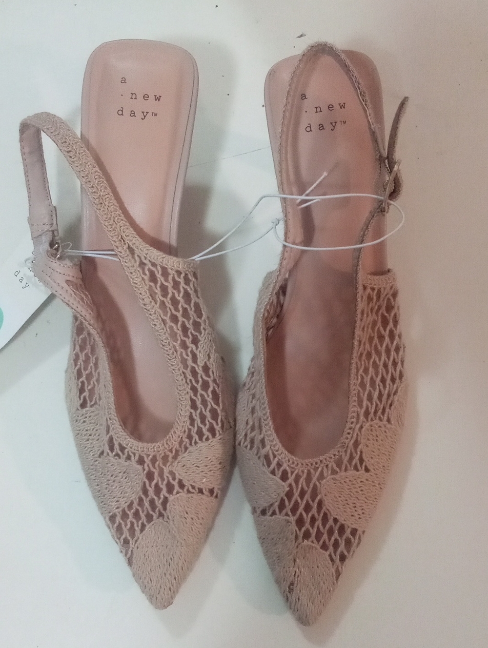 a new day Beige Crochet Pointed Slingback Heels NWT $45
